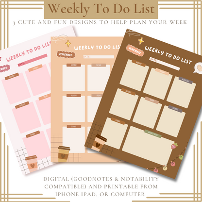 Digital Weekly Planner | Printable Weekly Planner | 3 Designs