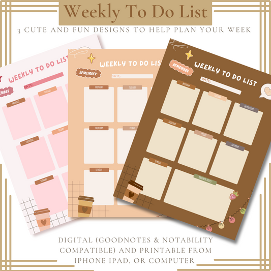 Digital Weekly Planner | Printable Weekly Planner | 3 Designs